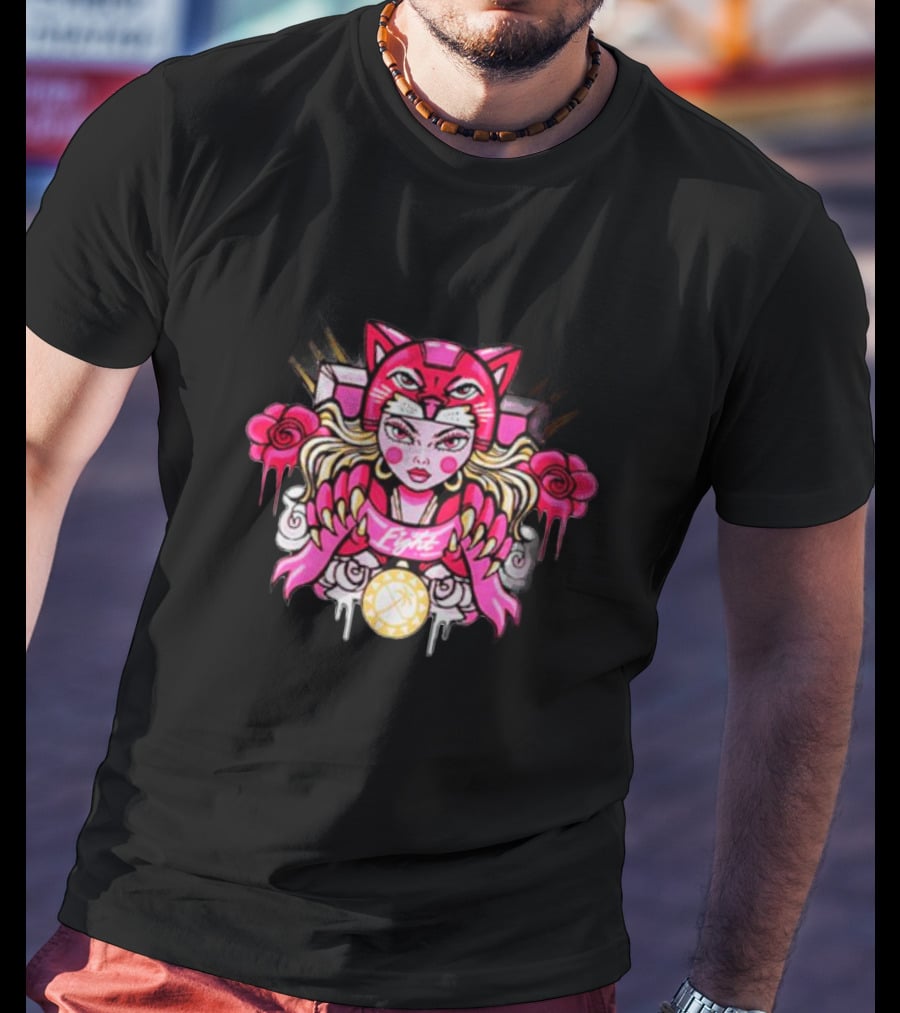 Florida Pink In The Rink Elite Hockey Anime Cat Rose Motif T-Shirt