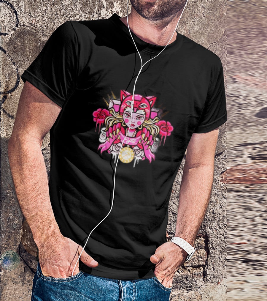Florida Pink In The Rink Elite Hockey Anime Cat Rose Motif T-Shirt