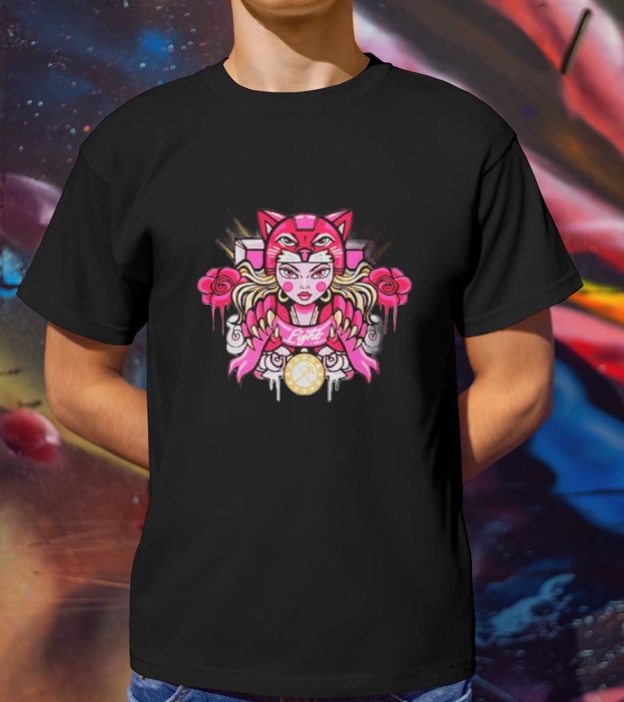 Florida Pink In The Rink Elite Hockey Anime Cat Rose Motif T-Shirt