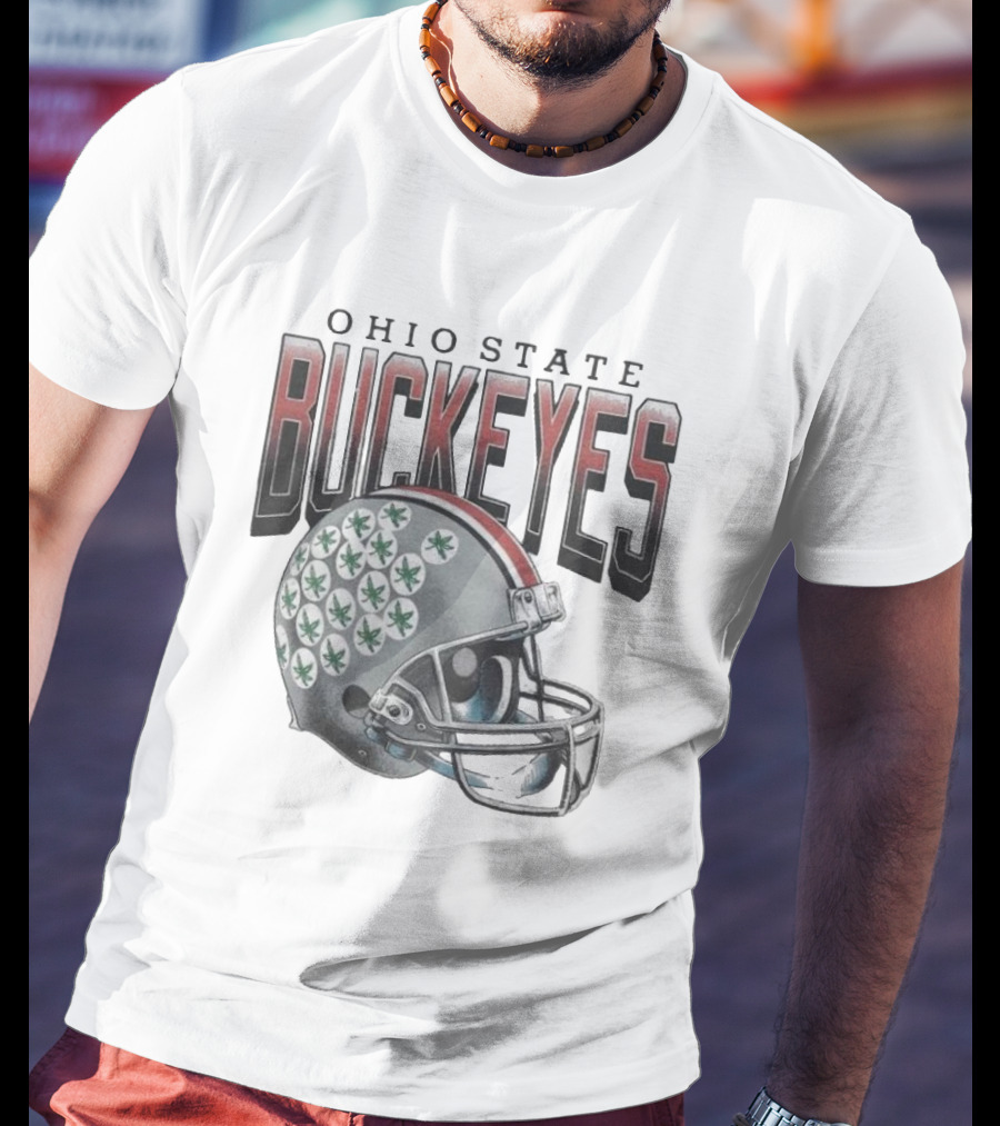 Ohio State Buckeyes Helmet With Leaf Stickers T-Shirt