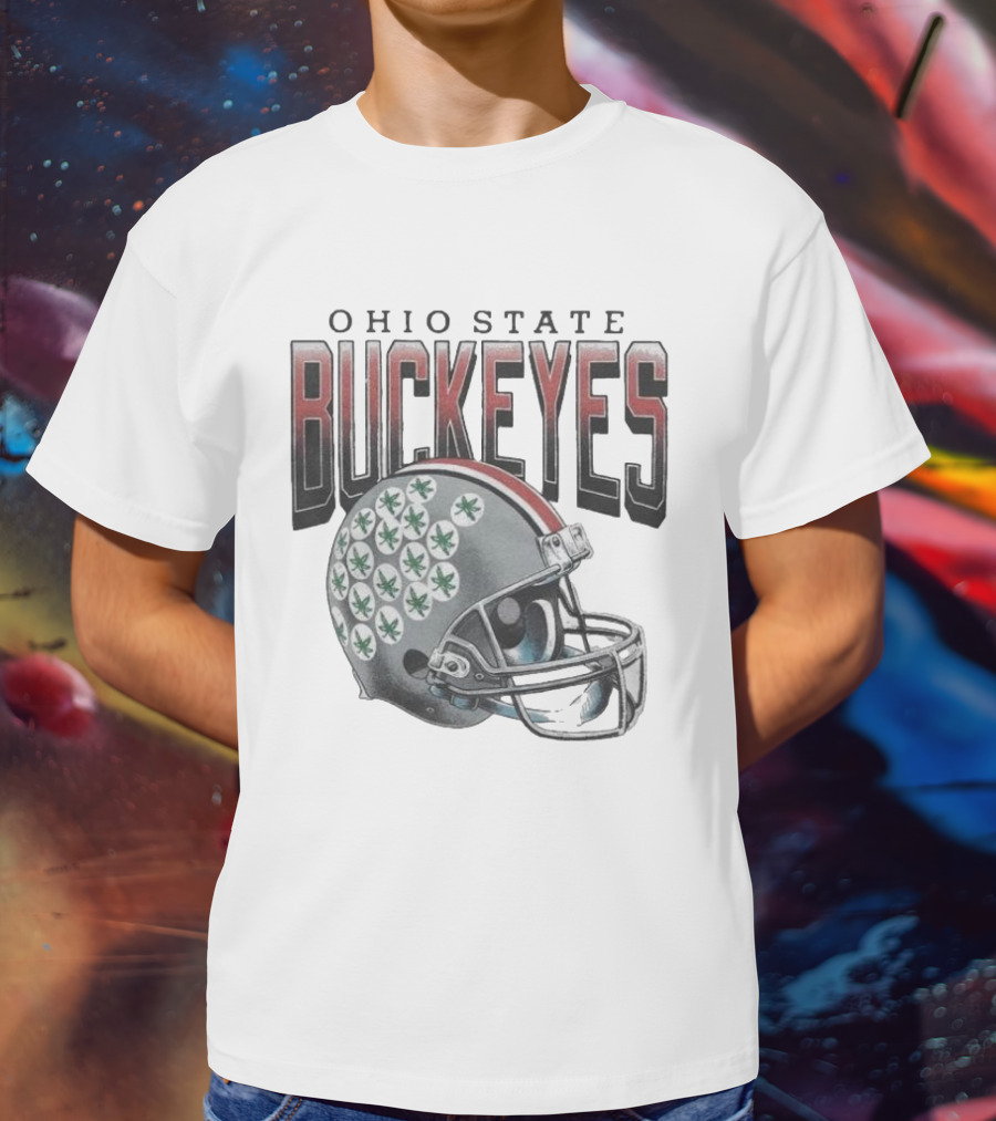Ohio State Buckeyes Helmet With Leaf Stickers T-Shirt