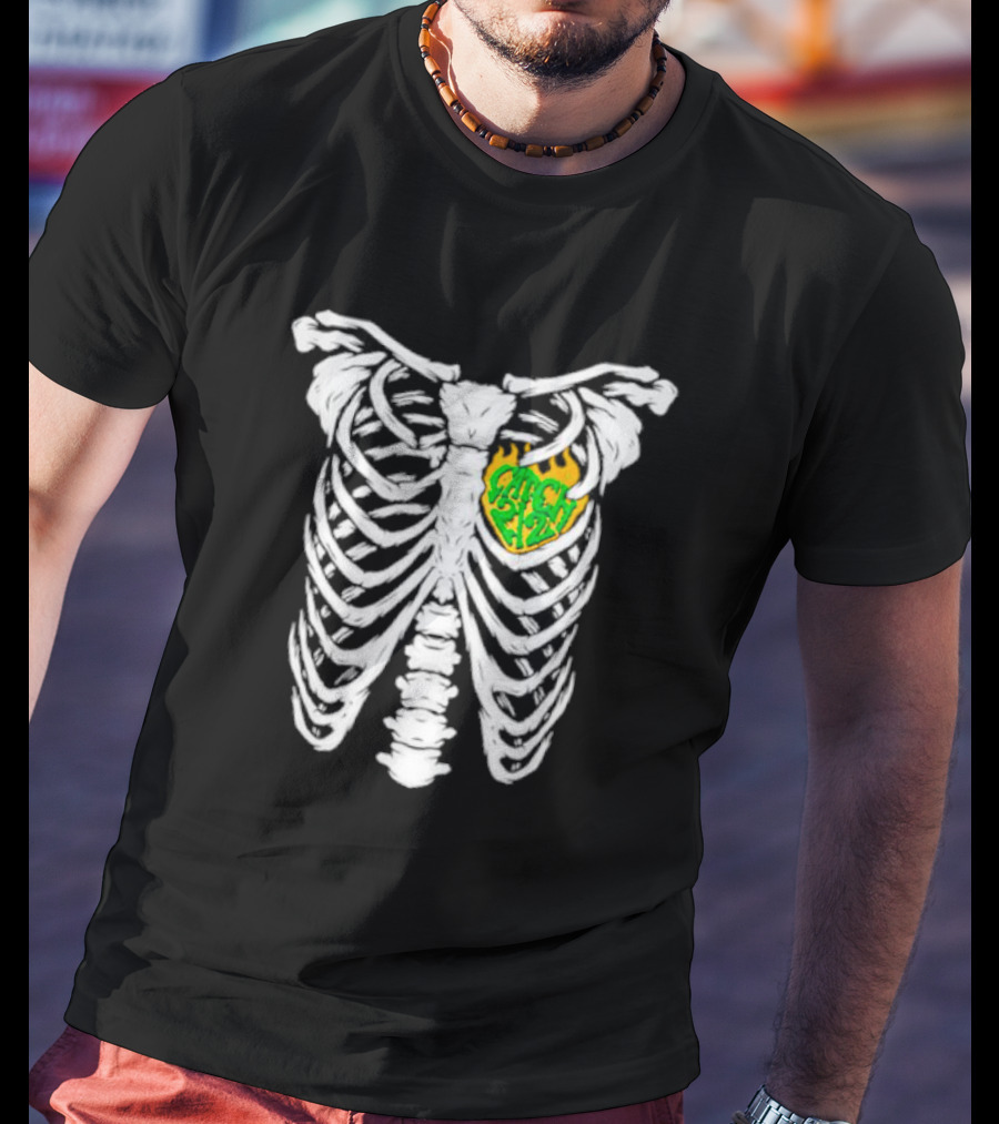 Catch 2 2 Never Die Skeleton Ribcage Flame T-Shirt