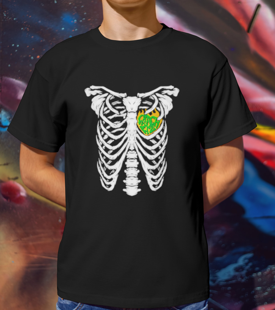 Catch 2 2 Never Die Skeleton Ribcage Flame T-Shirt