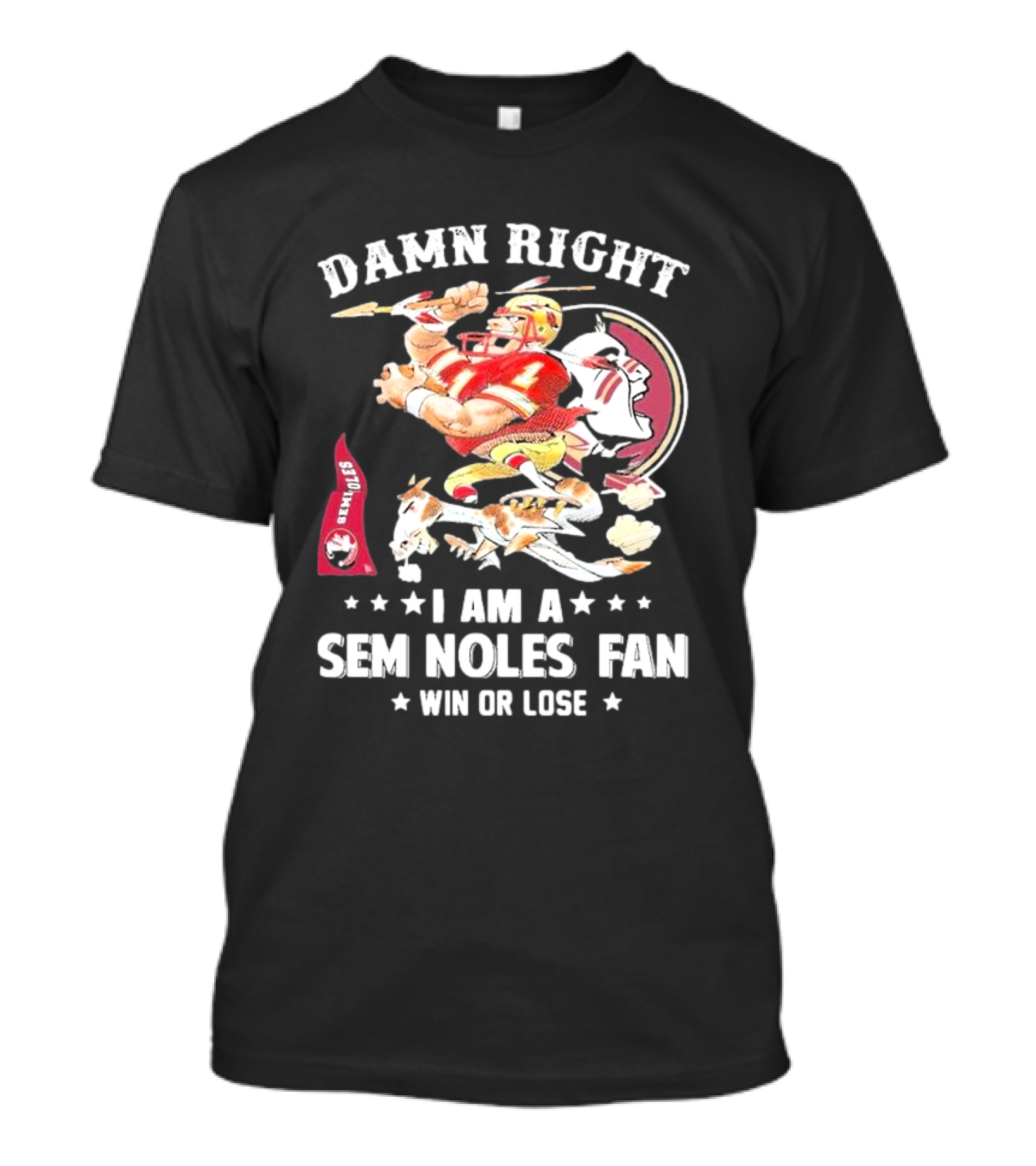 Damn Right I Am A Seminoles Fan Win Or Lose Football Player Action Seminoles T-Shirt