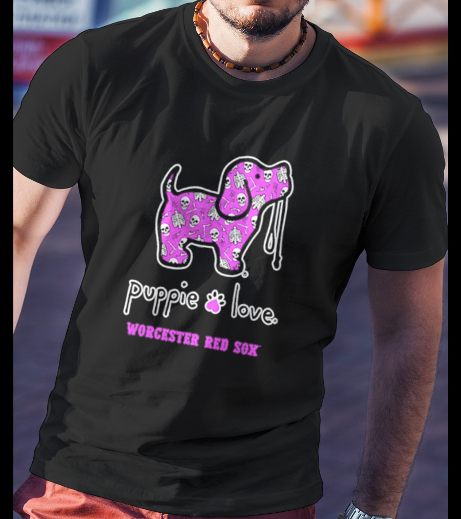 Puppie Love Worcester Red Sox Pink Heart Dog T-Shirt
