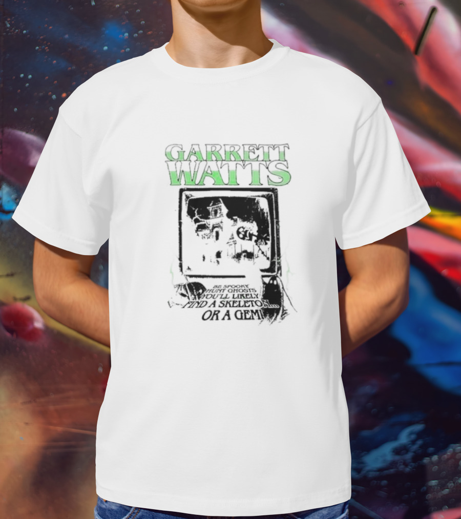 Garrett Watts Haunted Ghosts Skeleton Gem TV House Image T-Shirt