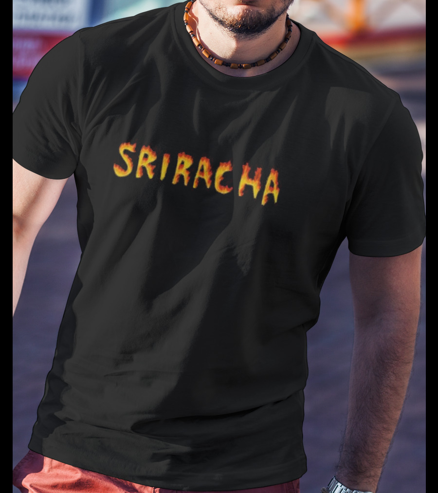 Sriracha Hot Sauce Flame Text T-Shirt