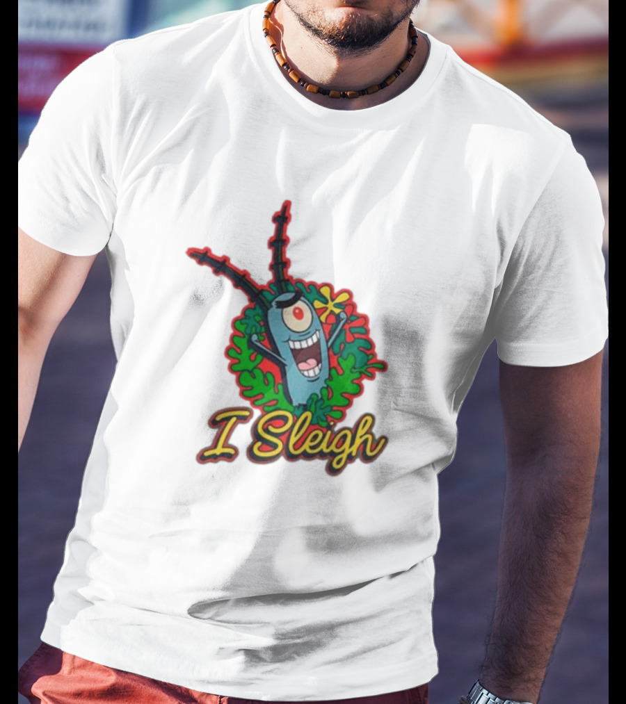 SpongeBob SquarePants Plankton I Sleigh Christmas Holiday Wreath T-Shirt