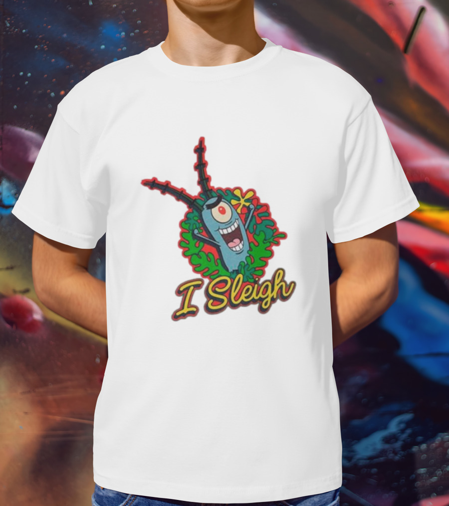 SpongeBob SquarePants Plankton I Sleigh Christmas Holiday Wreath T-Shirt