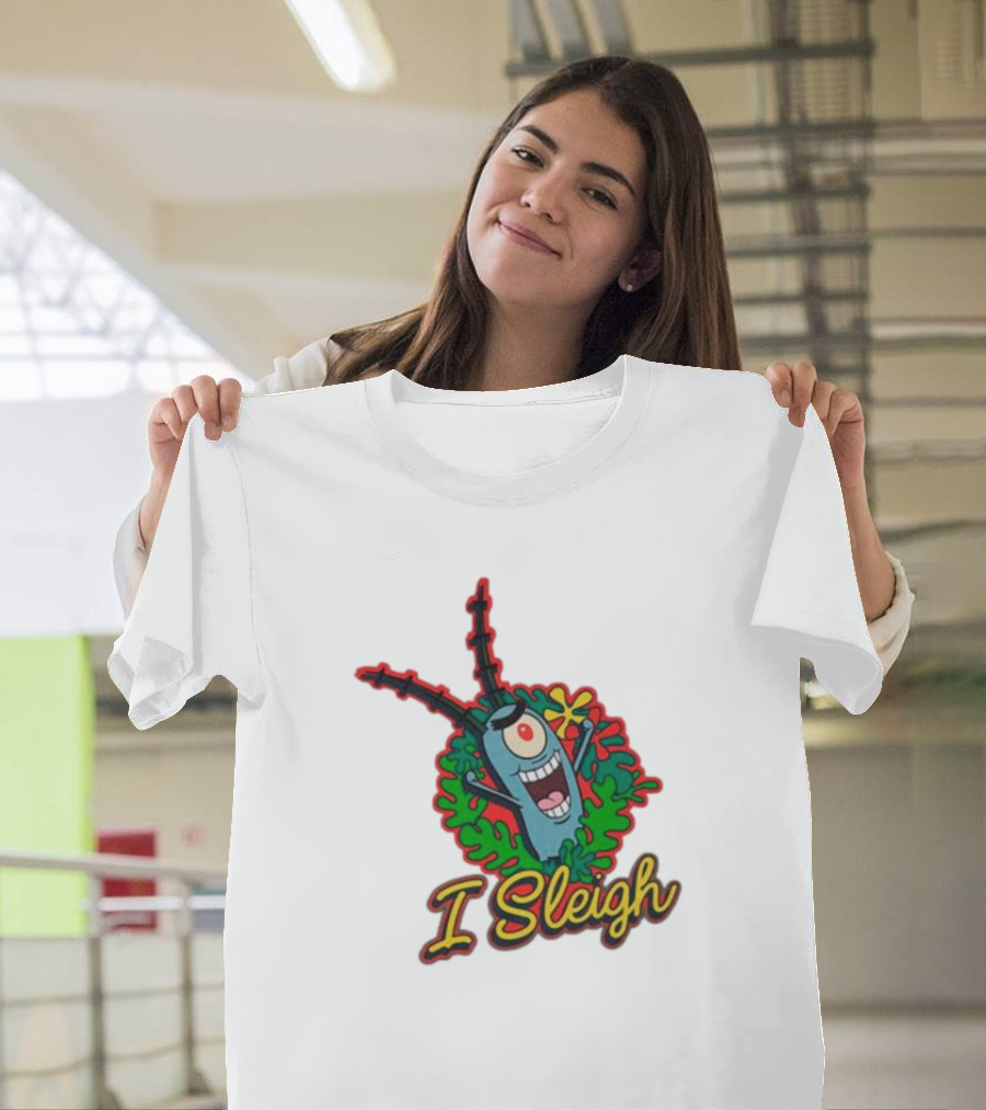 SpongeBob SquarePants Plankton I Sleigh Christmas Holiday Wreath T-Shirt