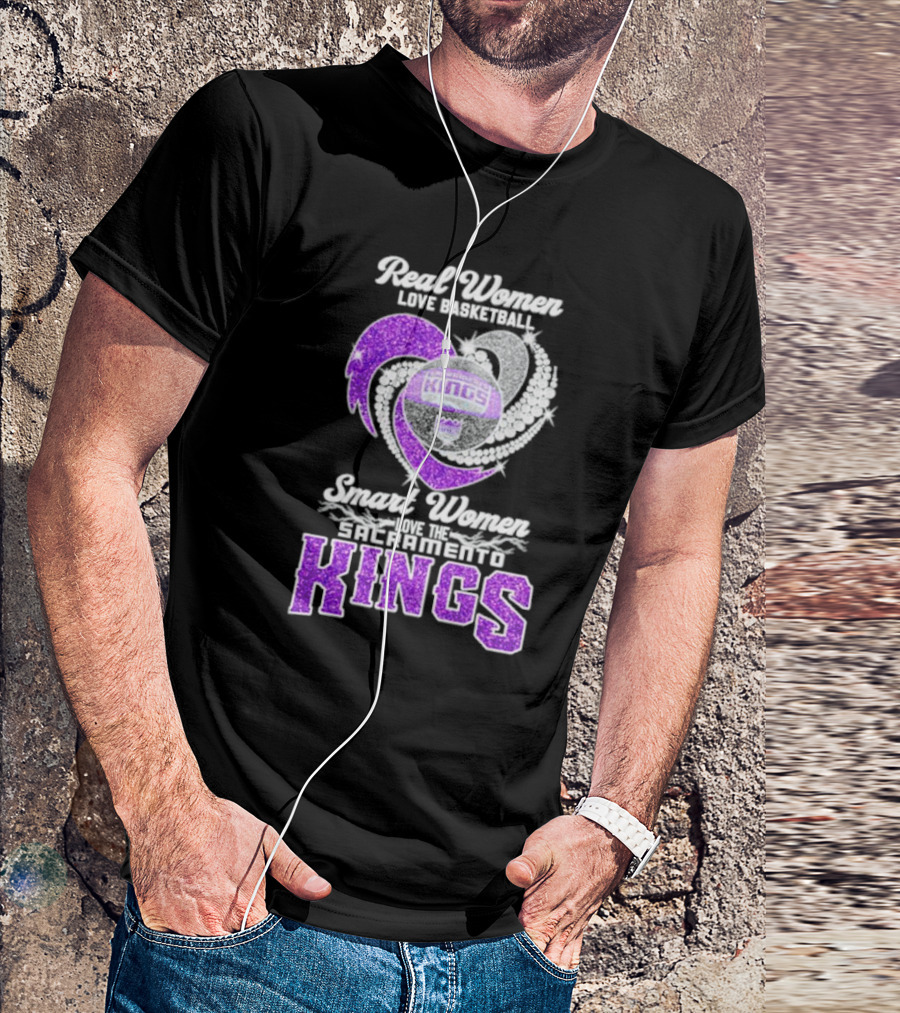 Real Women Love Basketball Smart Women Love The Sacramento Kings Kings Logo Basketball T-Shirt