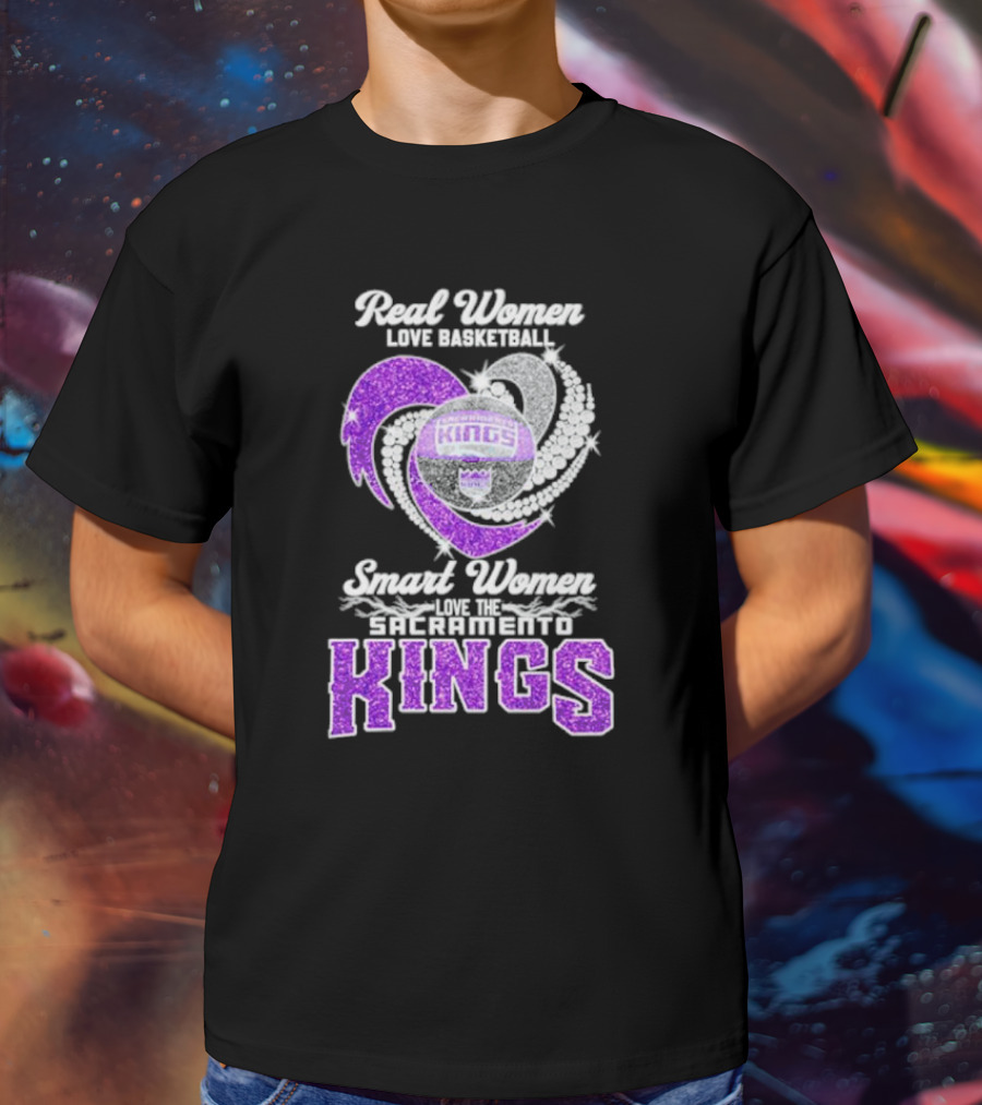 Real Women Love Basketball Smart Women Love The Sacramento Kings Kings Logo Basketball T-Shirt