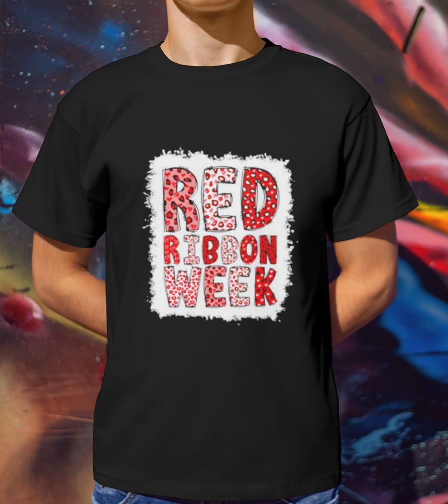 Red Ribbon Week Leopard We Wear Red For Awareness Spotted T-Shirt