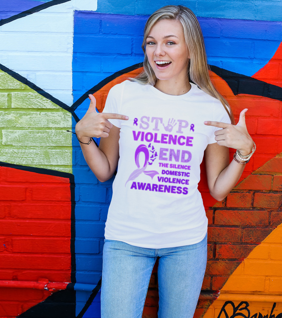 Stop Violence End The Silence Domestic Violence Awareness Purple T-Shirt