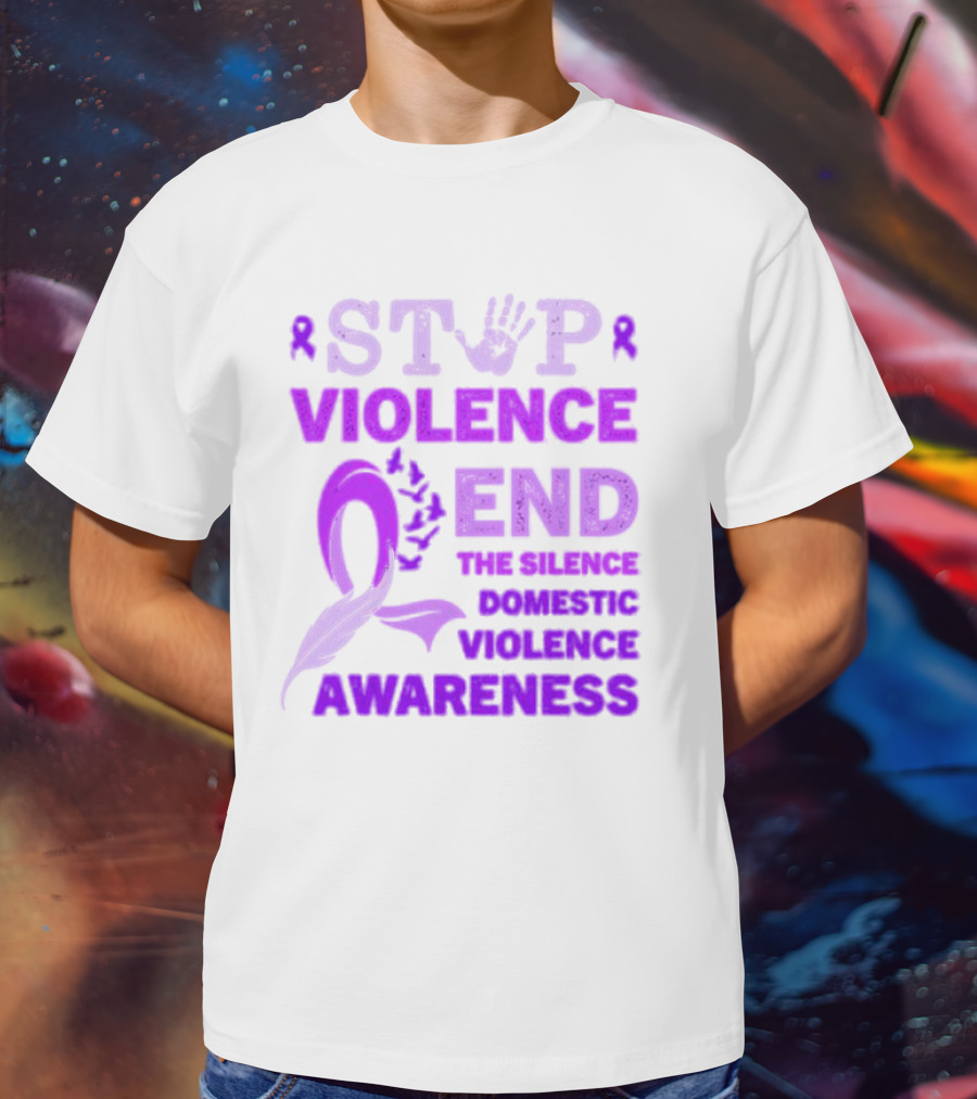 Stop Violence End The Silence Domestic Violence Awareness Purple T-Shirt