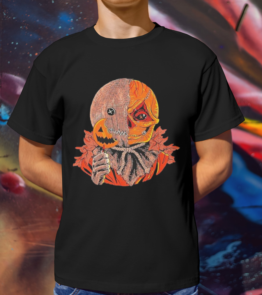 Horrors Of Halloween Trick R Treat Pumpkin Skull Mask T-Shirt