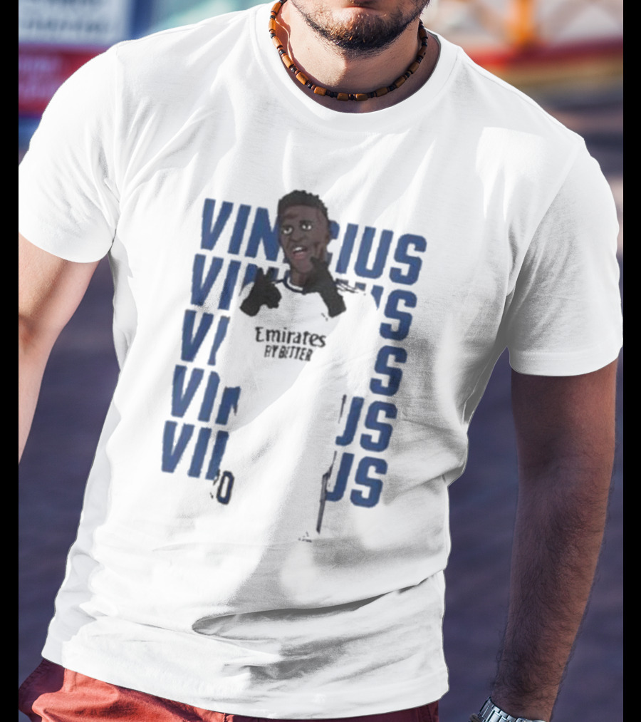 Vinicius Junior Portrait With Textured Blue Repeated Name T-Shirt