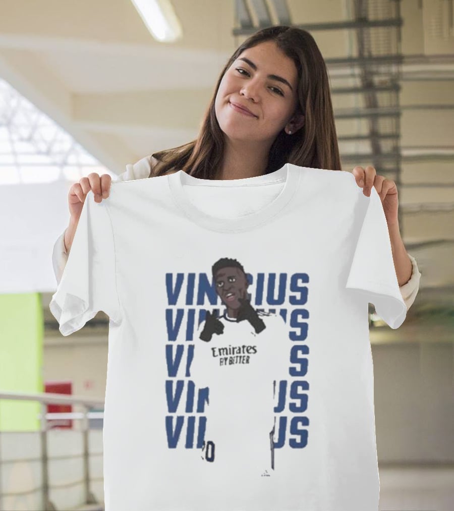 Vinicius Junior Portrait With Textured Blue Repeated Name T-Shirt