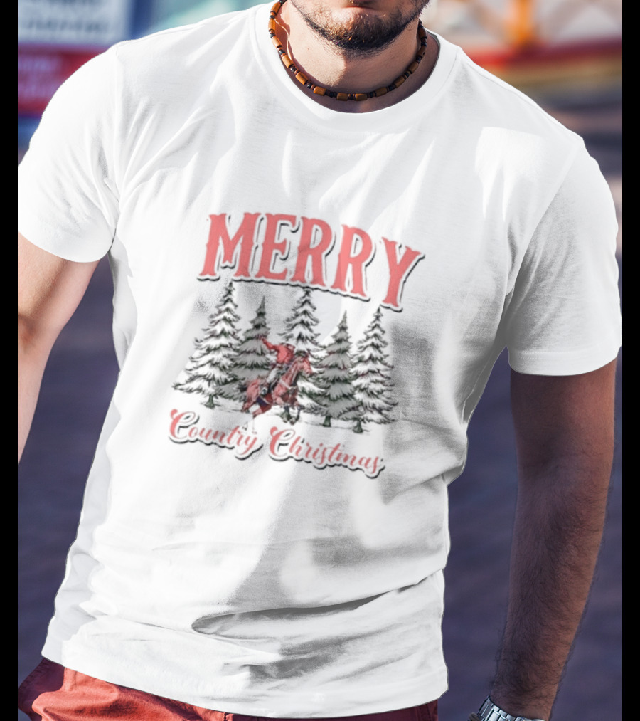 Merry Cowboy Country Christmas With Trees T-Shirt