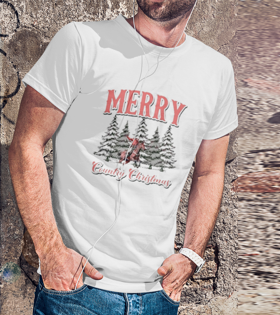 Merry Cowboy Country Christmas With Trees T-Shirt