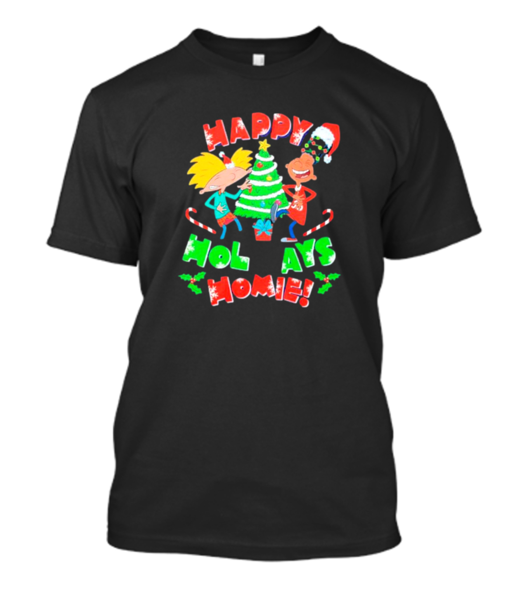 Happy Holidays Homie Cartoon Christmas Tree Festive T-Shirt