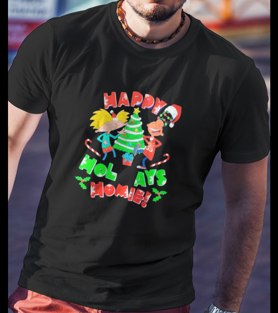 Happy Holidays Homie Cartoon Christmas Tree Festive T-Shirt