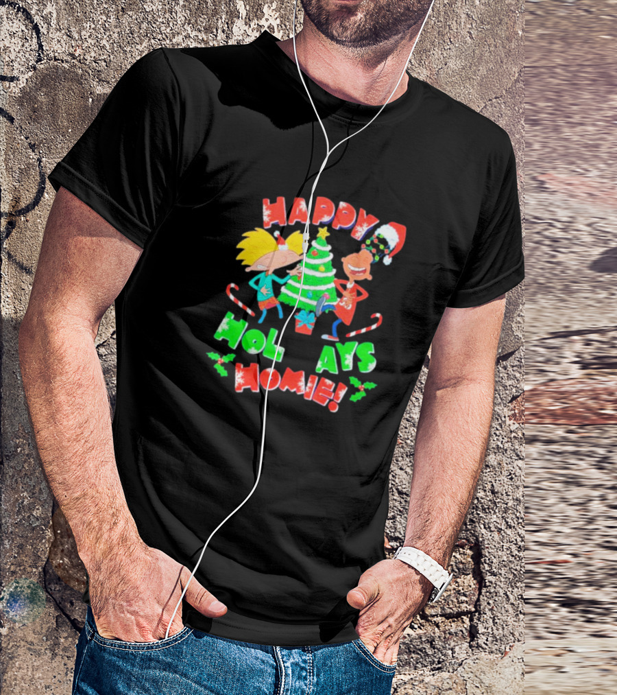 Happy Holidays Homie Cartoon Christmas Tree Festive T-Shirt