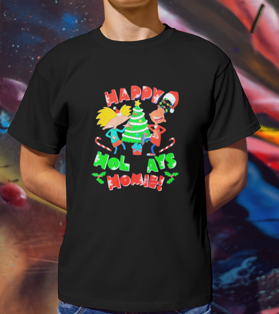 Happy Holidays Homie Cartoon Christmas Tree Festive T-Shirt
