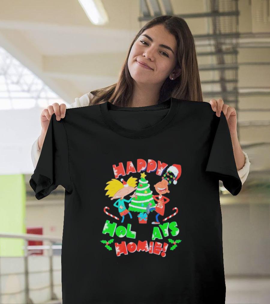 Happy Holidays Homie Cartoon Christmas Tree Festive T-Shirt