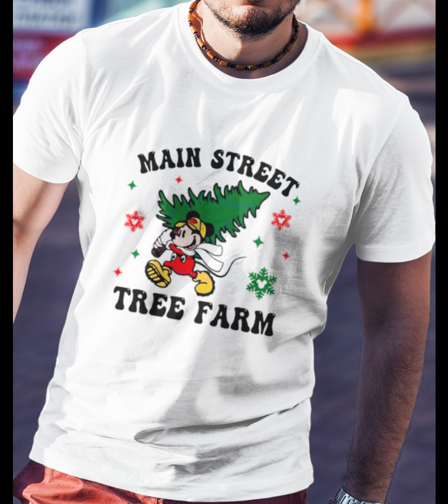 Mickey Main Street Tree Farm Vintage Christmas Snowflakes T-Shirt
