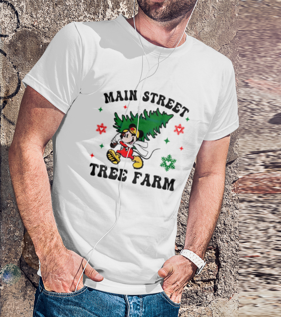 Mickey Main Street Tree Farm Vintage Christmas Snowflakes T-Shirt