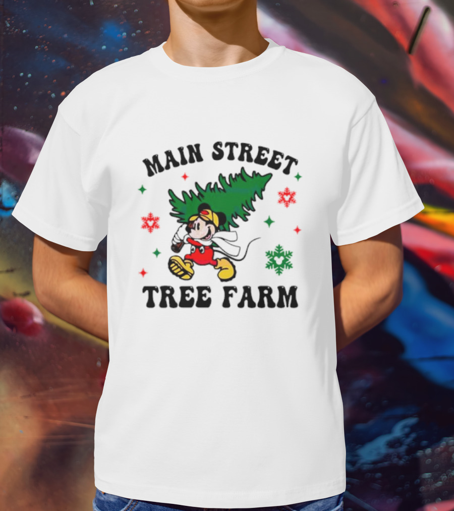 Mickey Main Street Tree Farm Vintage Christmas Snowflakes T-Shirt