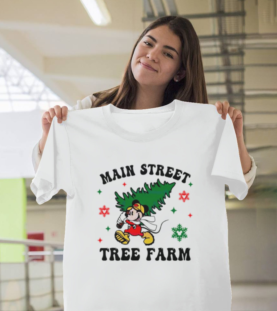 Mickey Main Street Tree Farm Vintage Christmas Snowflakes T-Shirt