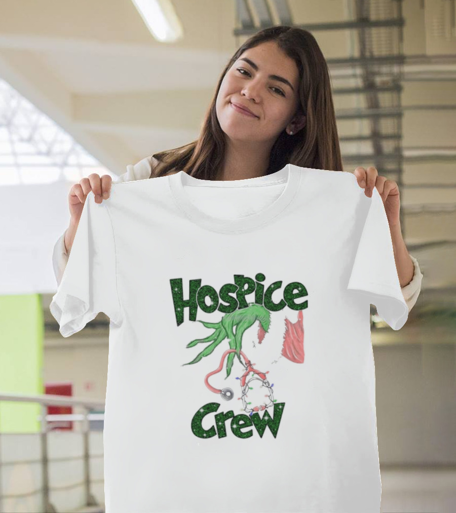Hospice Crew Grinch Hand Christmas Lights T-Shirt