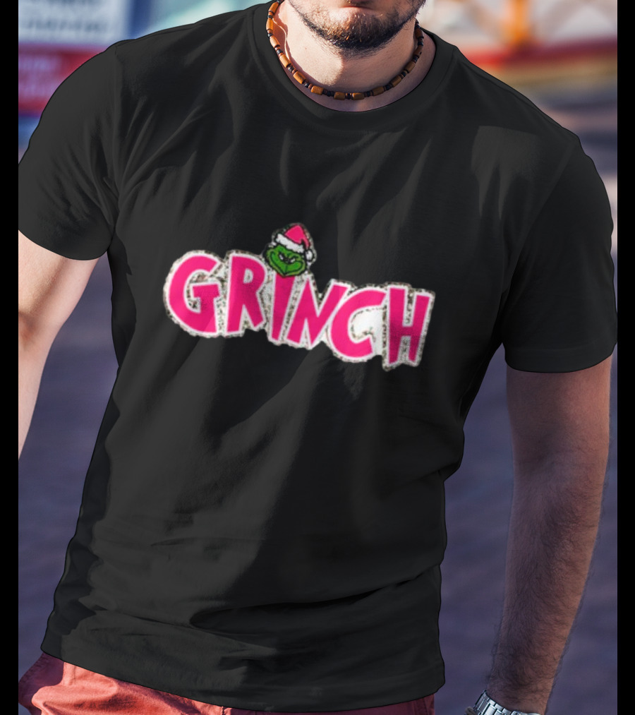 Grinch Santa Hat Pink T-Shirt