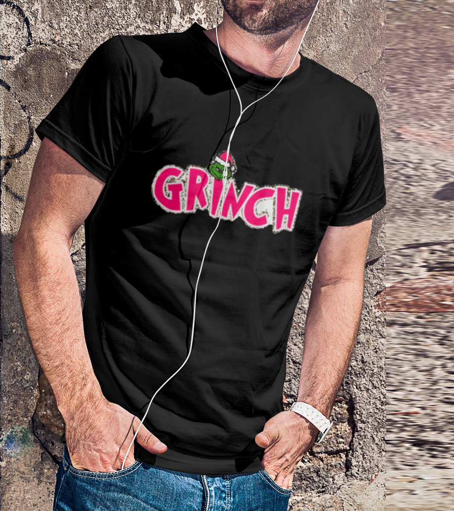 Grinch Santa Hat Pink T-Shirt