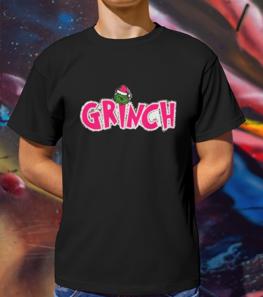 Grinch Santa Hat Pink T-Shirt