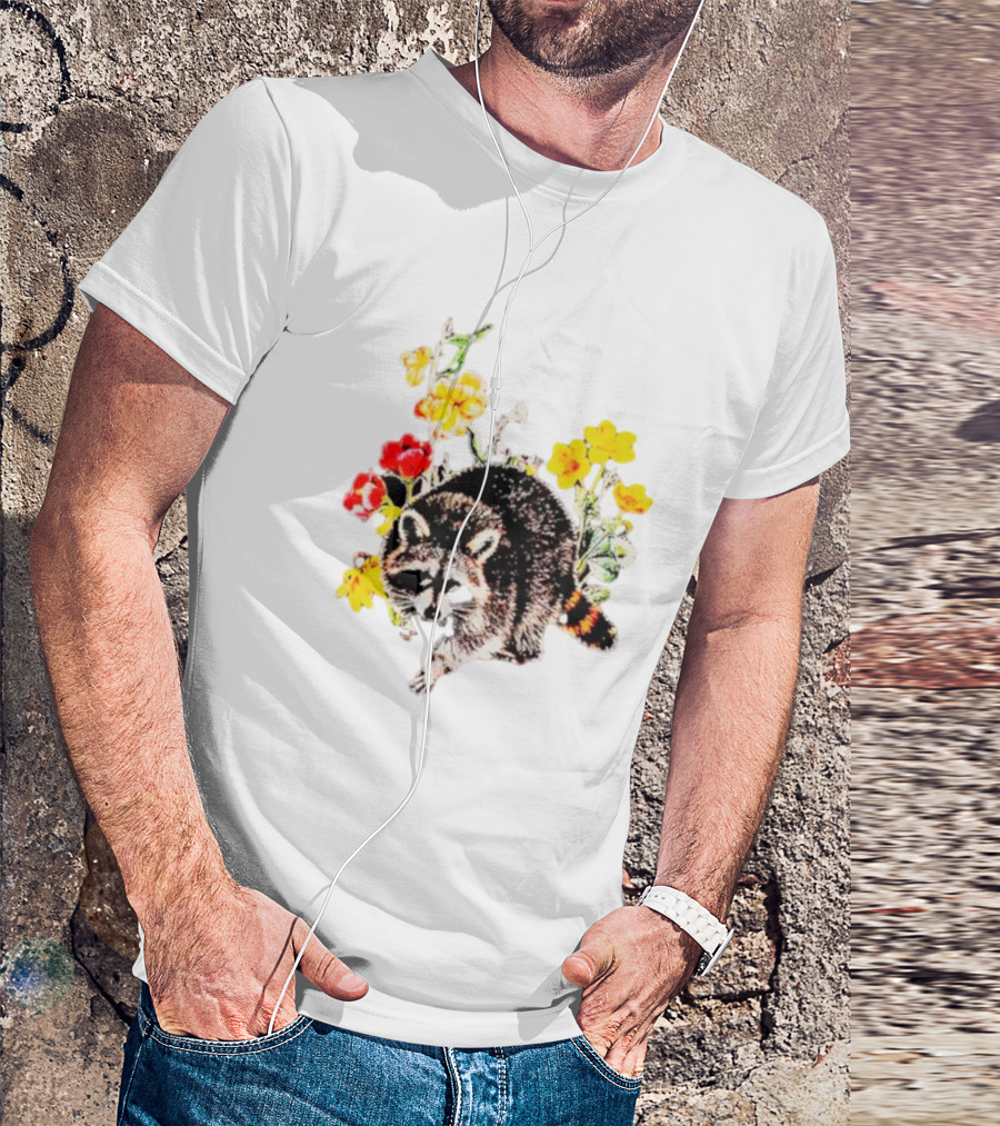Raccoon With Vibrant Floral Arrangement T-Shirt