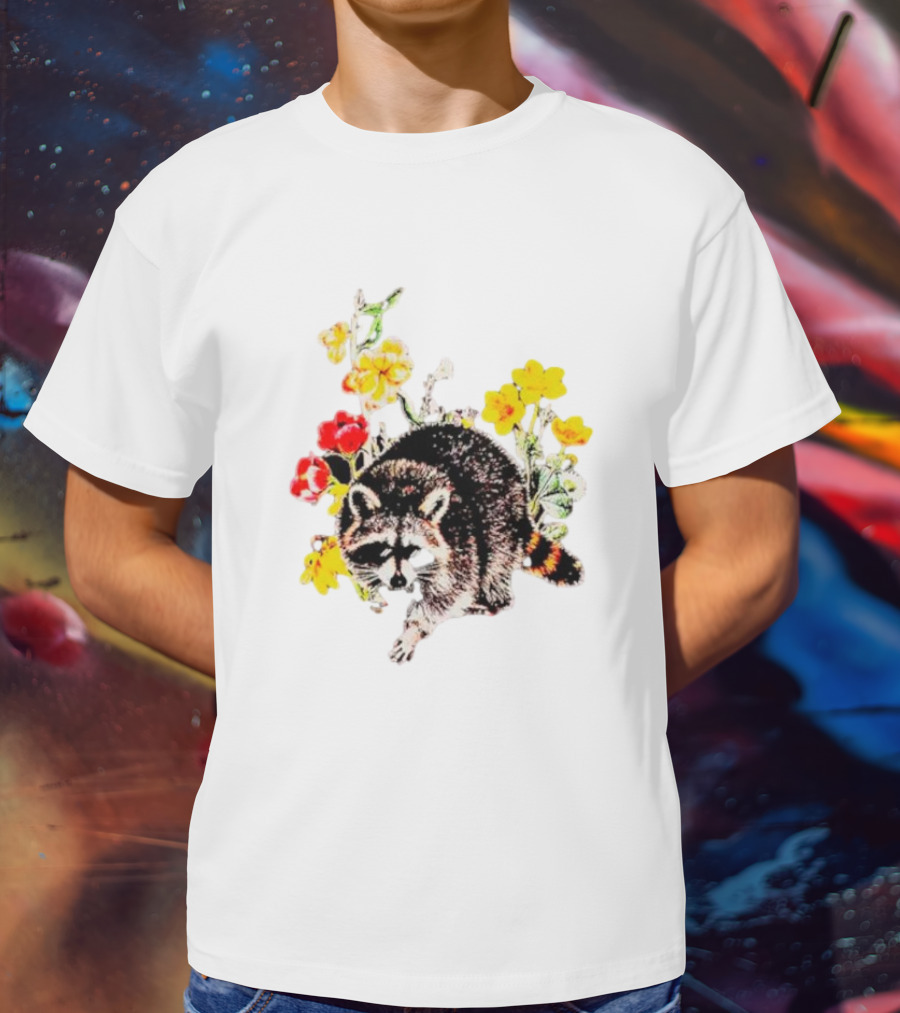 Raccoon With Vibrant Floral Arrangement T-Shirt