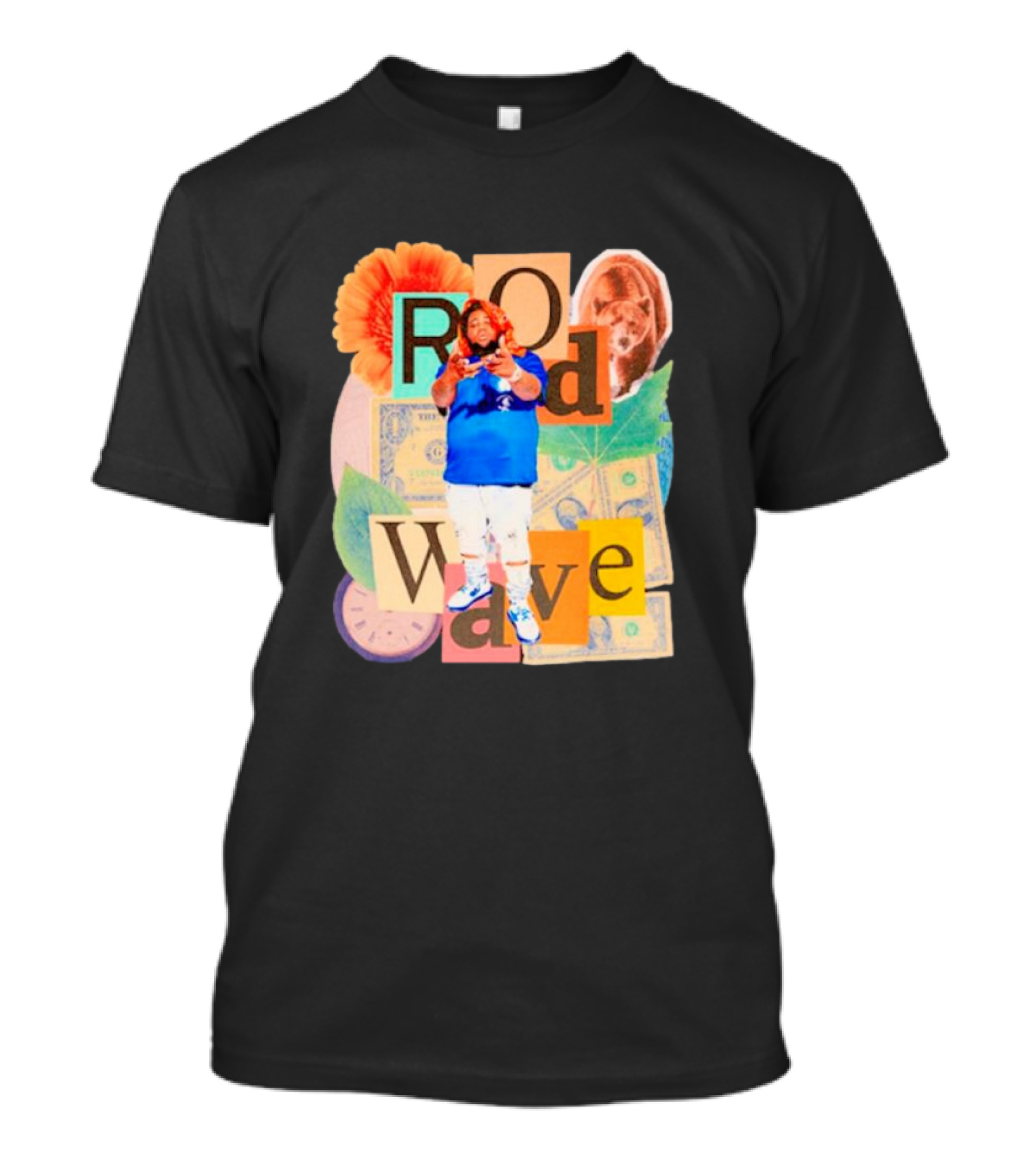 Rod Wave Vintage Bootleg Collage With Floral And Currency Elements T-Shirt