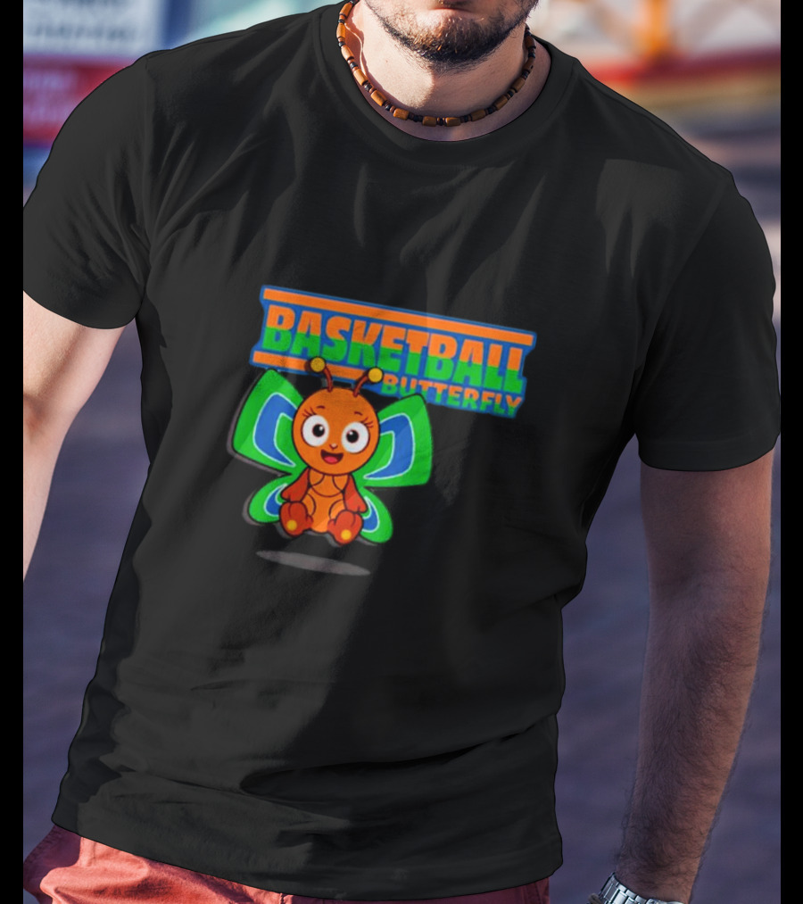 Basketball Butterfly Adorable Cartoon Character With Neon Colors T-Shirt