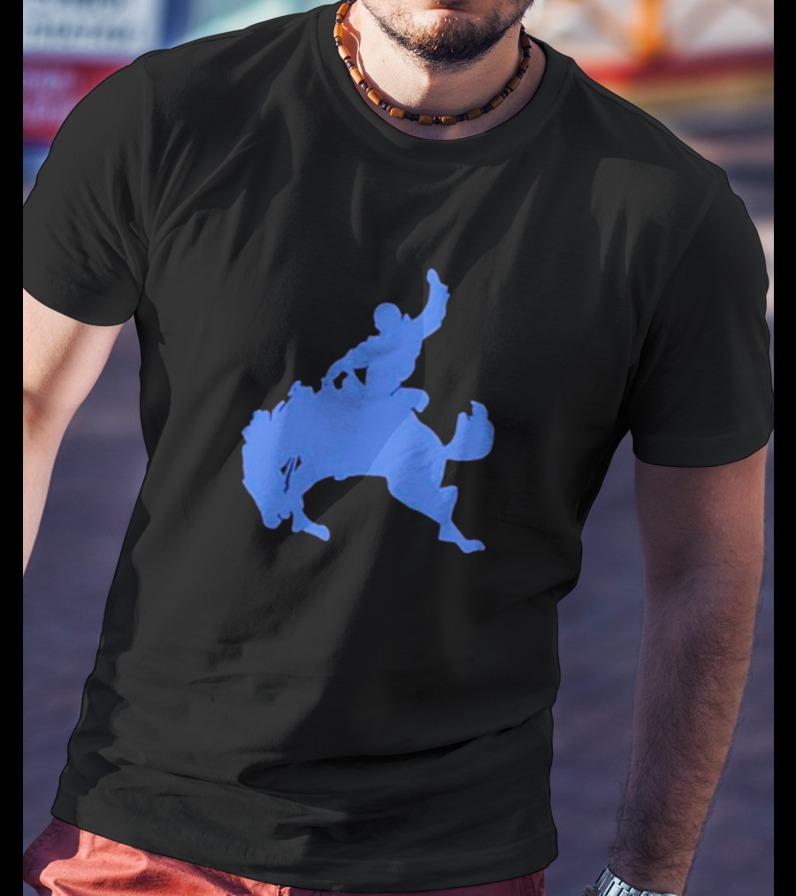 Bucking Bronco Silhouette Blue T-Shirt