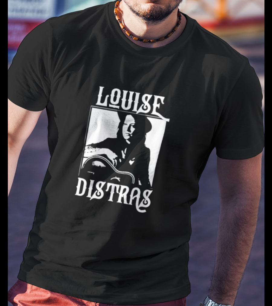 Louise Distras With Acoustic Guitar Black And White Rugged Typography T-Shirt
