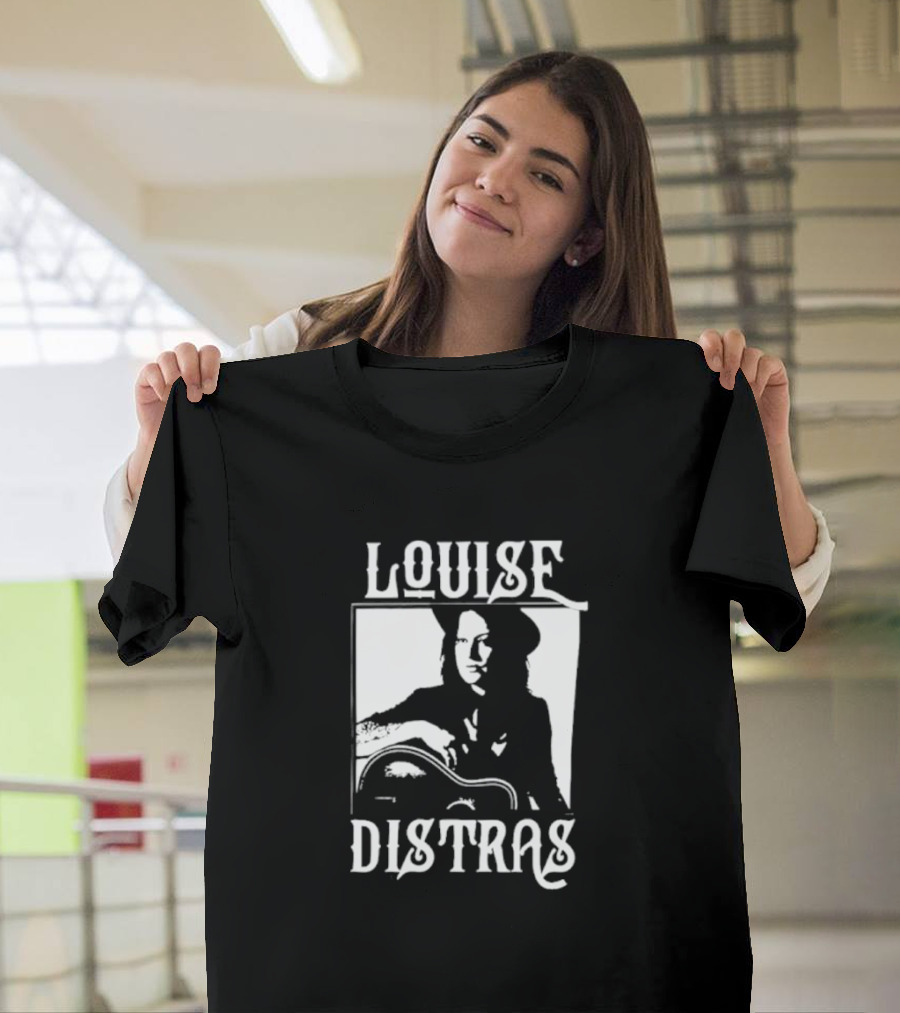 Louise Distras With Acoustic Guitar Black And White Rugged Typography T-Shirt