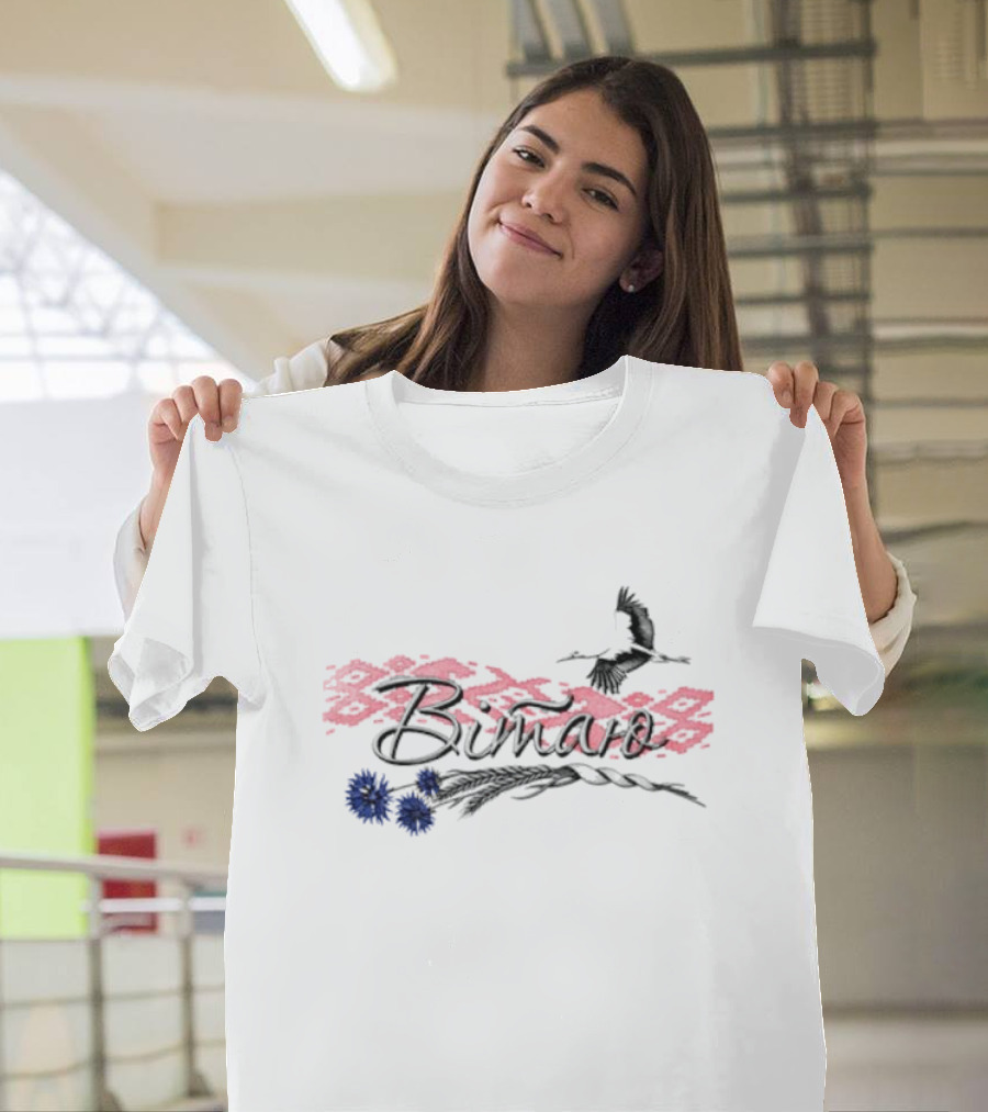 Belarusian Bird With Pink Pattern And Blue Flowers T-Shirt