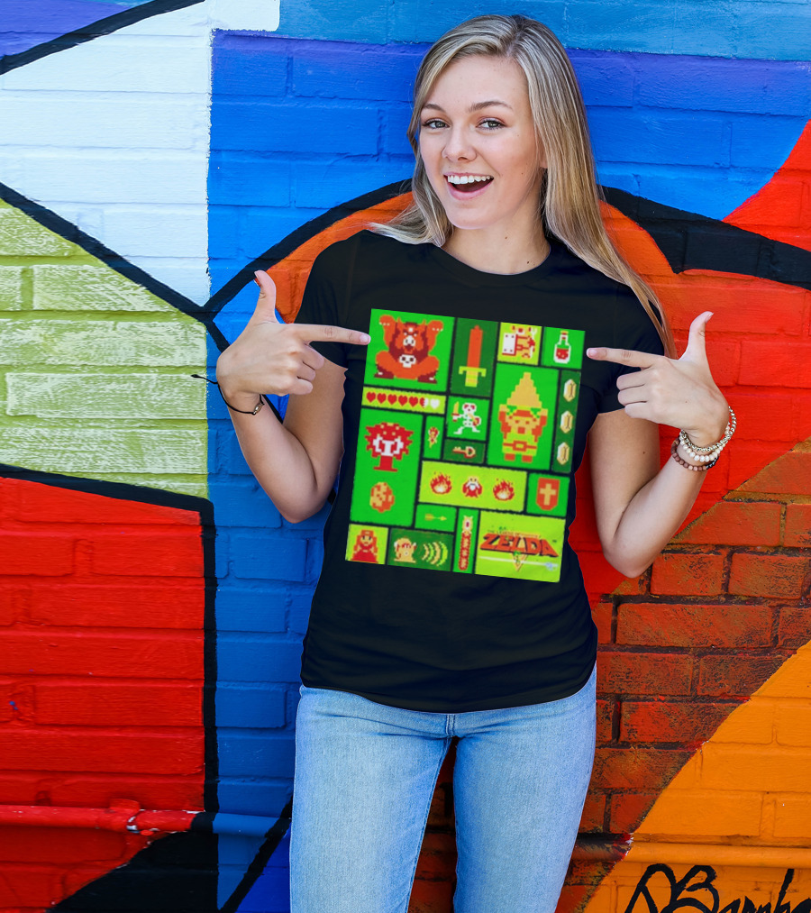 Legend Of Zelda Pixel Art Collage Retro Gaming Icons T-Shirt