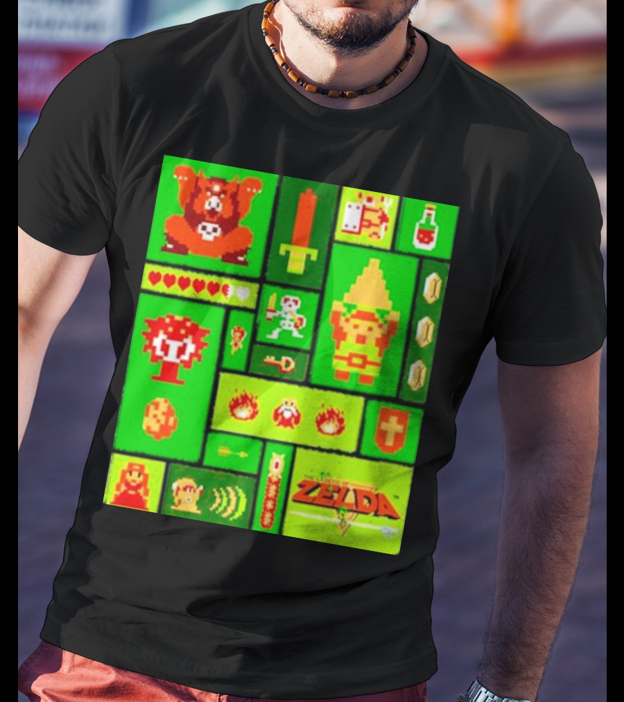 Legend Of Zelda Pixel Art Collage Retro Gaming Icons T-Shirt