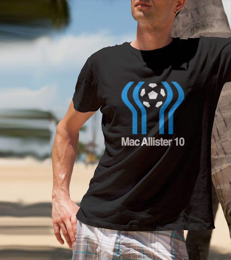 Mac Allister 10 Retro Soccer Ball Blue Stripes T-Shirt