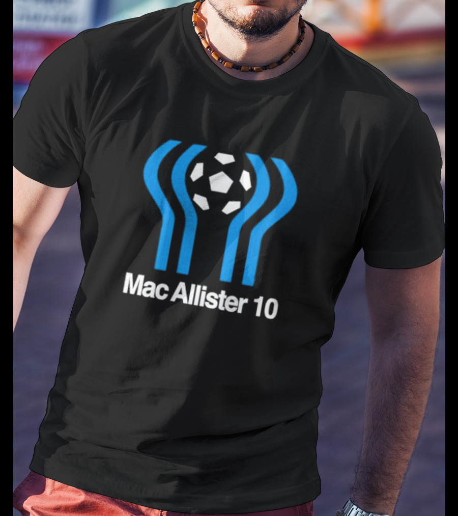 Mac Allister 10 Retro Soccer Ball Blue Stripes T-Shirt