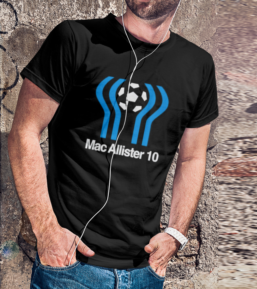 Mac Allister 10 Retro Soccer Ball Blue Stripes T-Shirt